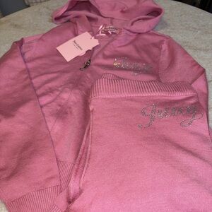 Juicy Couture bling tracksuit hoodie & pant knit set in Rose Size Small